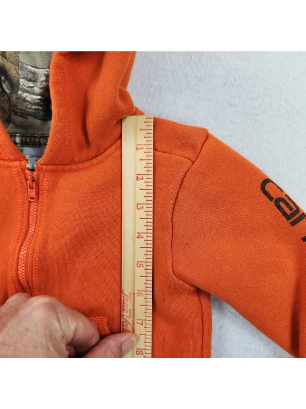 Carhartt Jacket Boys 24M Orange Hooded Hoodie Full Zip Realtree Camo Lined